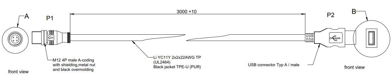 Kabel M12 Usb Muški Tip A 3M